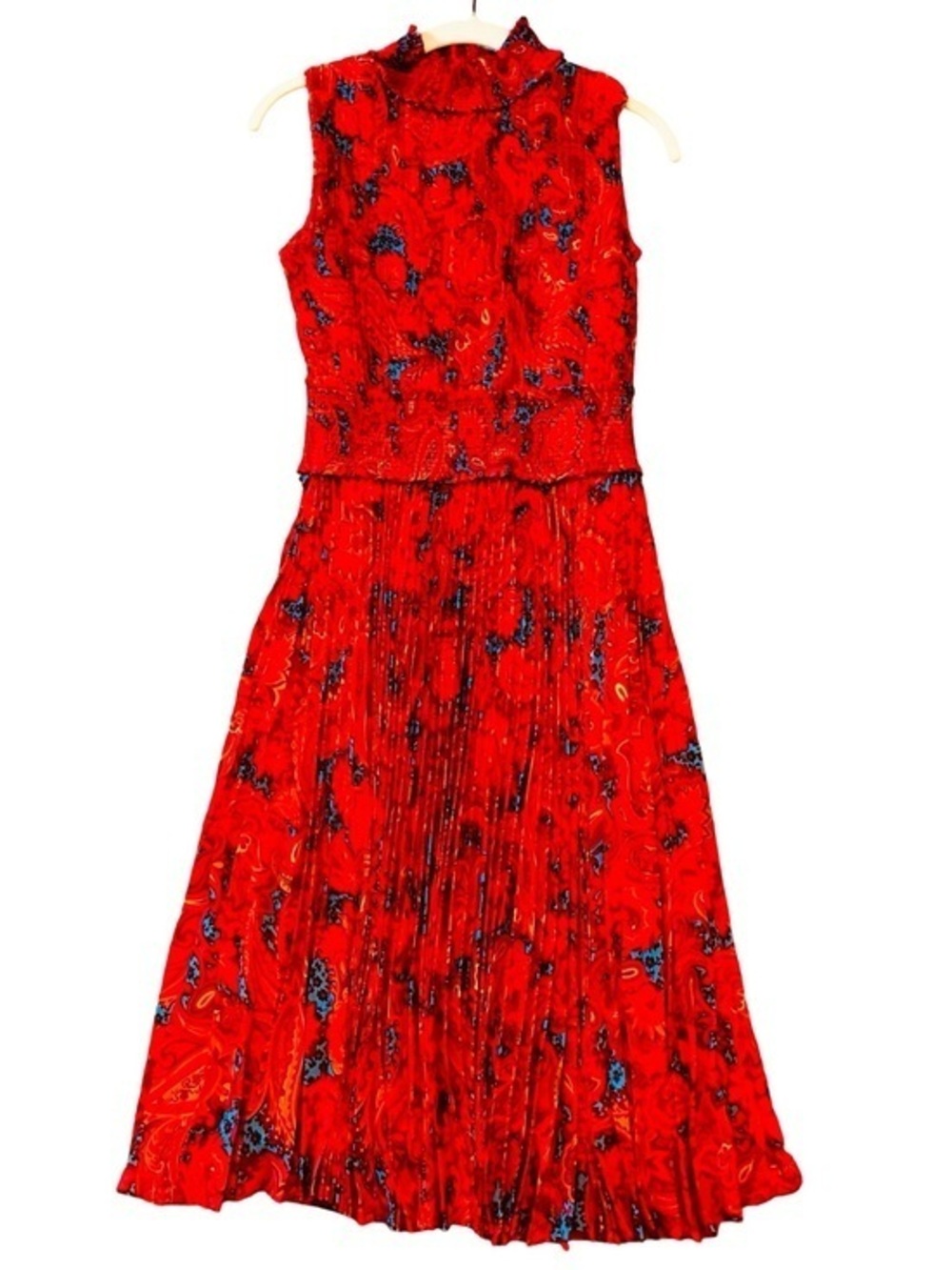 NANETTE LEPORE Red Sleeveless Pleated Midi Dress, Size 6.